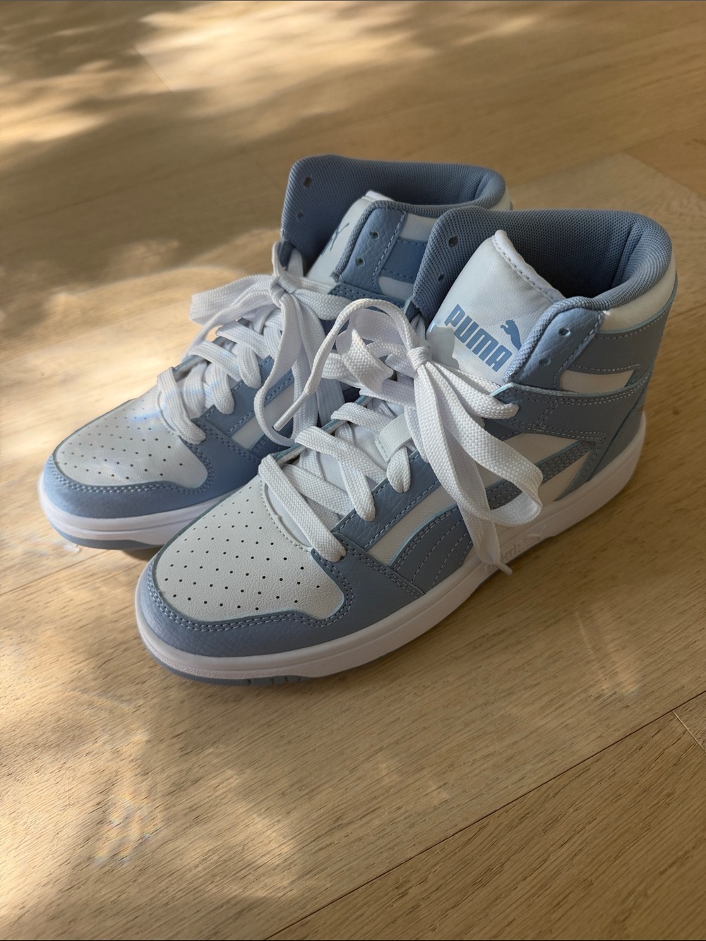 Puma Kids High-Top Sneakers in Light Blue and White